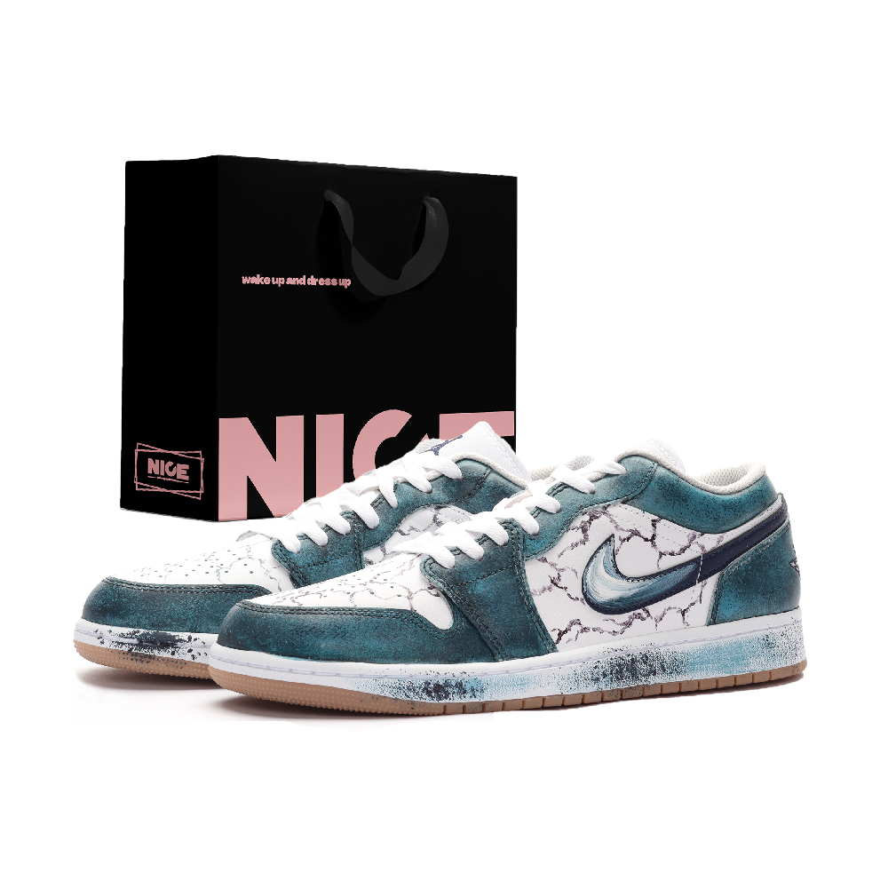 Jordan Air Jordan 1 Cushioning, Wear Resistant Low Top Vintage Basketball Shoes Unisex Blue White