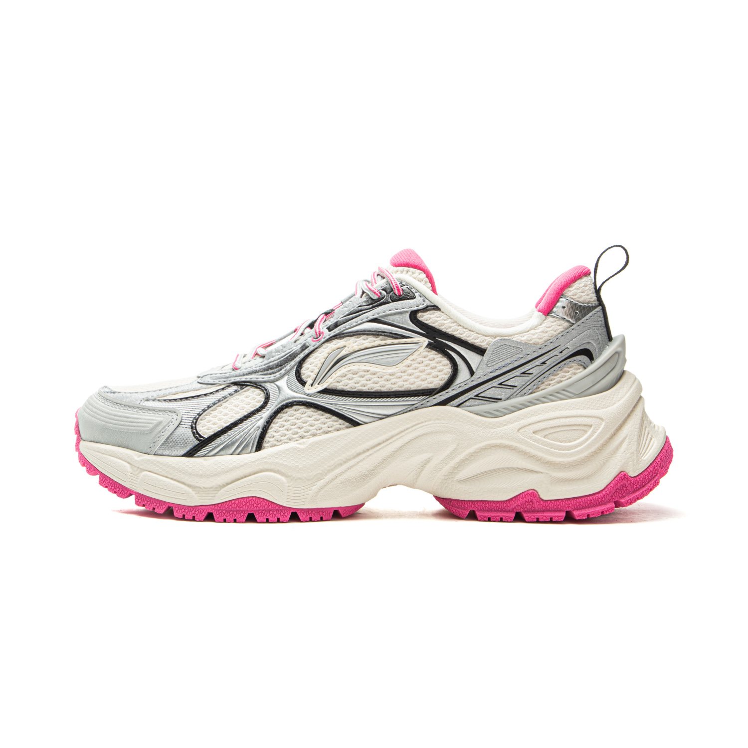 LiNing Star Ring Slip Resistant, Abrasion Resistant, Breathable Low top Casual Shoes Women's Silver White