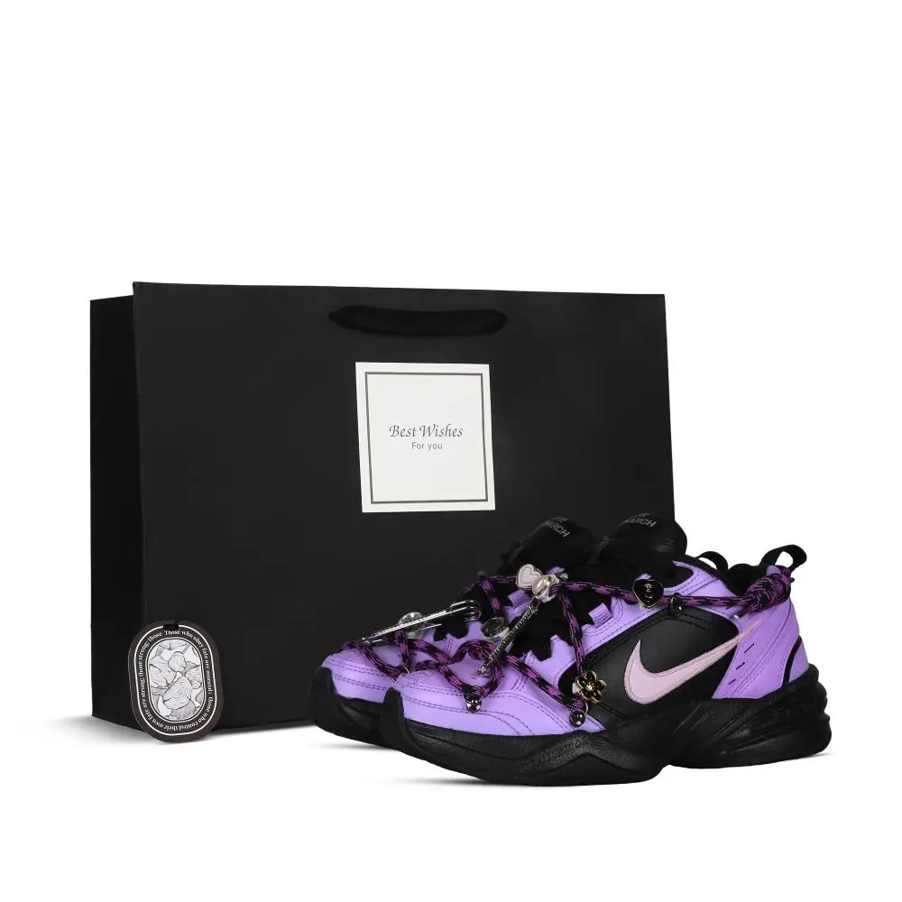 Nike Air Monarch 4 Cushioning Coverage Height Increasing Low-Top Chunky Sneakers Unisex Black Purple