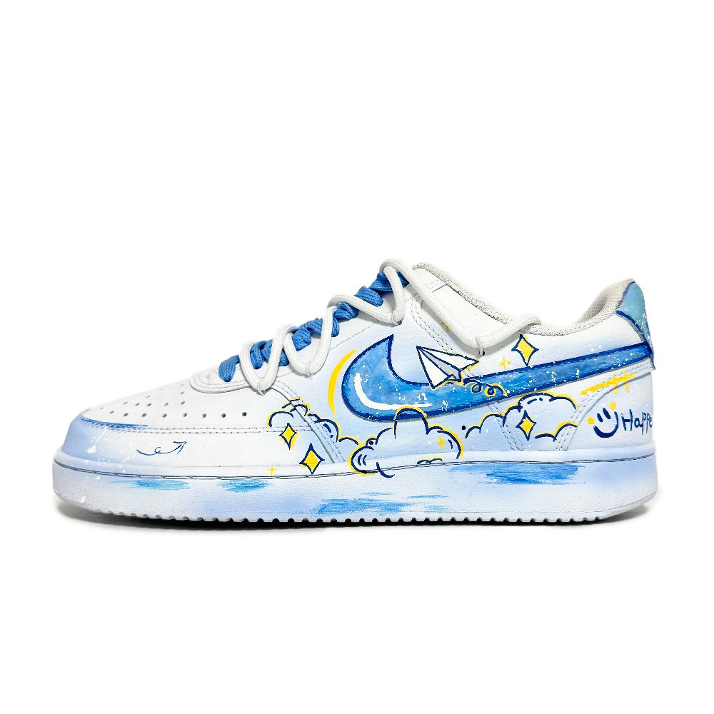 Nike Court Vision 1 Lightweight And Breathable Low Top Skateboard Shoes Unisex White Blue
