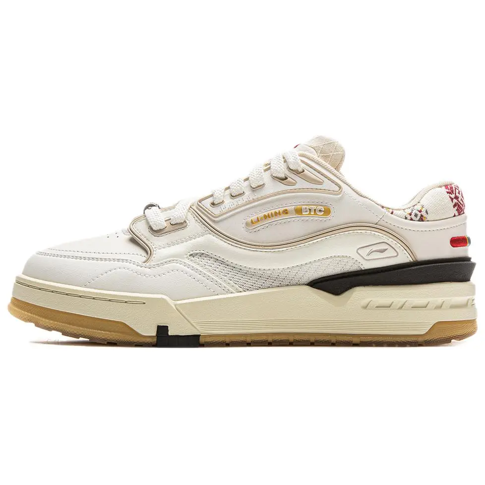 LiNing 001 BTC 3 Slip Resistant Cushioning Abrasion Resistant Lightweight Low top Skateboard Shoes Unisex Ivory