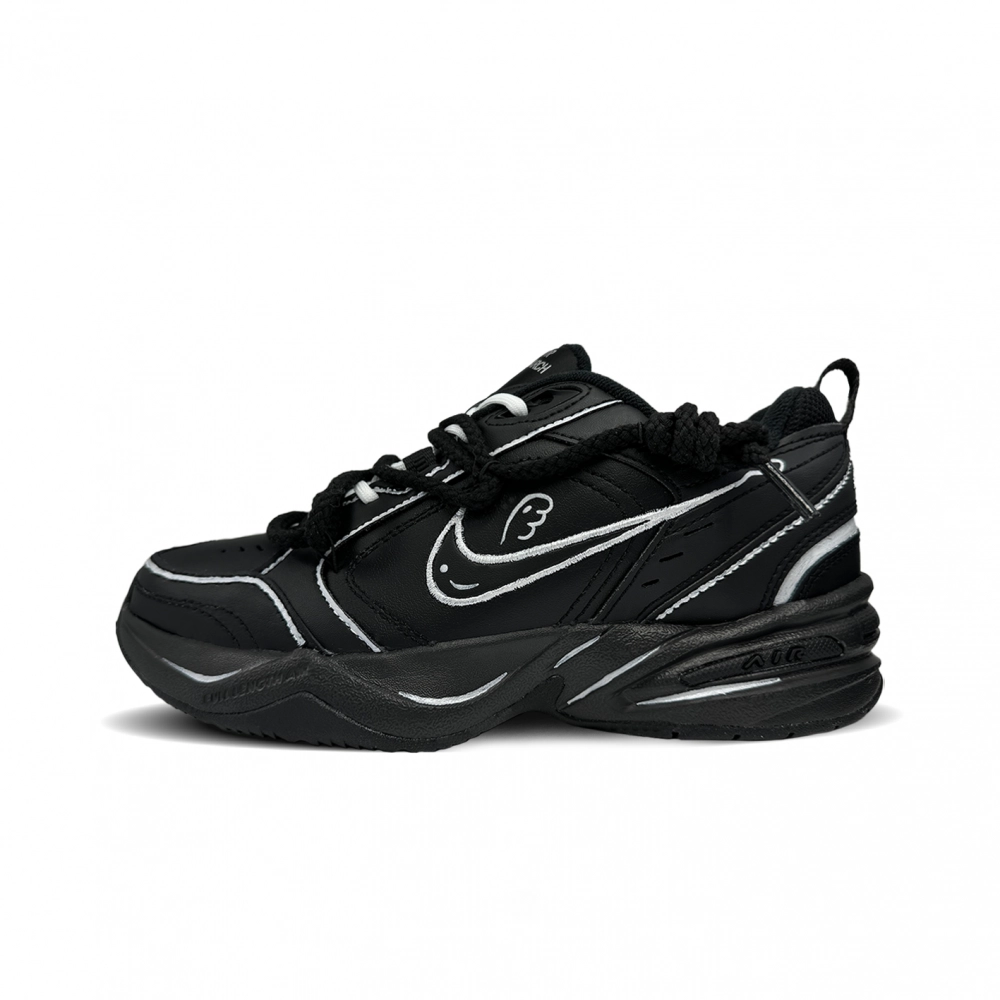 Nike Air Monarch 4 Silver Wing Anti-Slip Wear-Resistant Low-Top Chunky Sneakers Unisex Black Silver