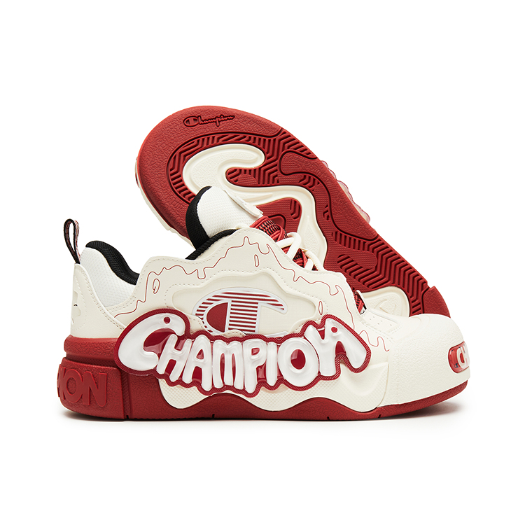 Champion Puffy Jelly Shoes Low Top Skateboard Shoes Unisex Milk White/Ember Red