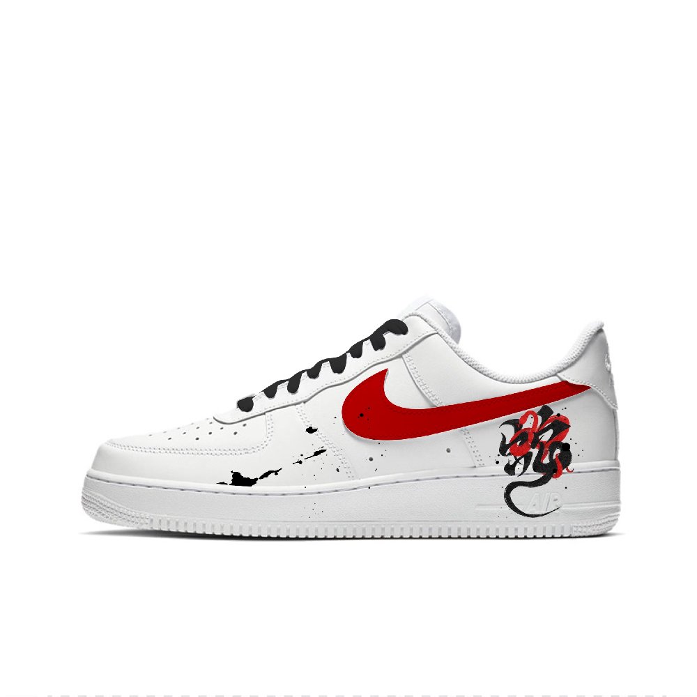 Nike Air Force 1 Coverage Wear-Resistant Height Increasing Low-Top Skateboard Shoes Men's White Black Red
