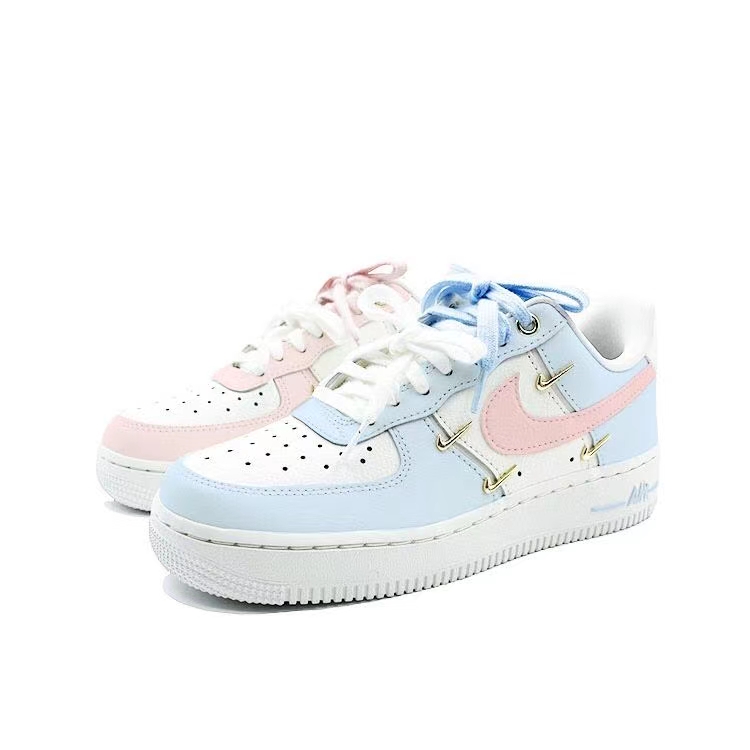Nike Air Force 1 Blue Pink Mismatched Abrasion Resistant Low Top Skateboard Shoes Women's Blue Pink