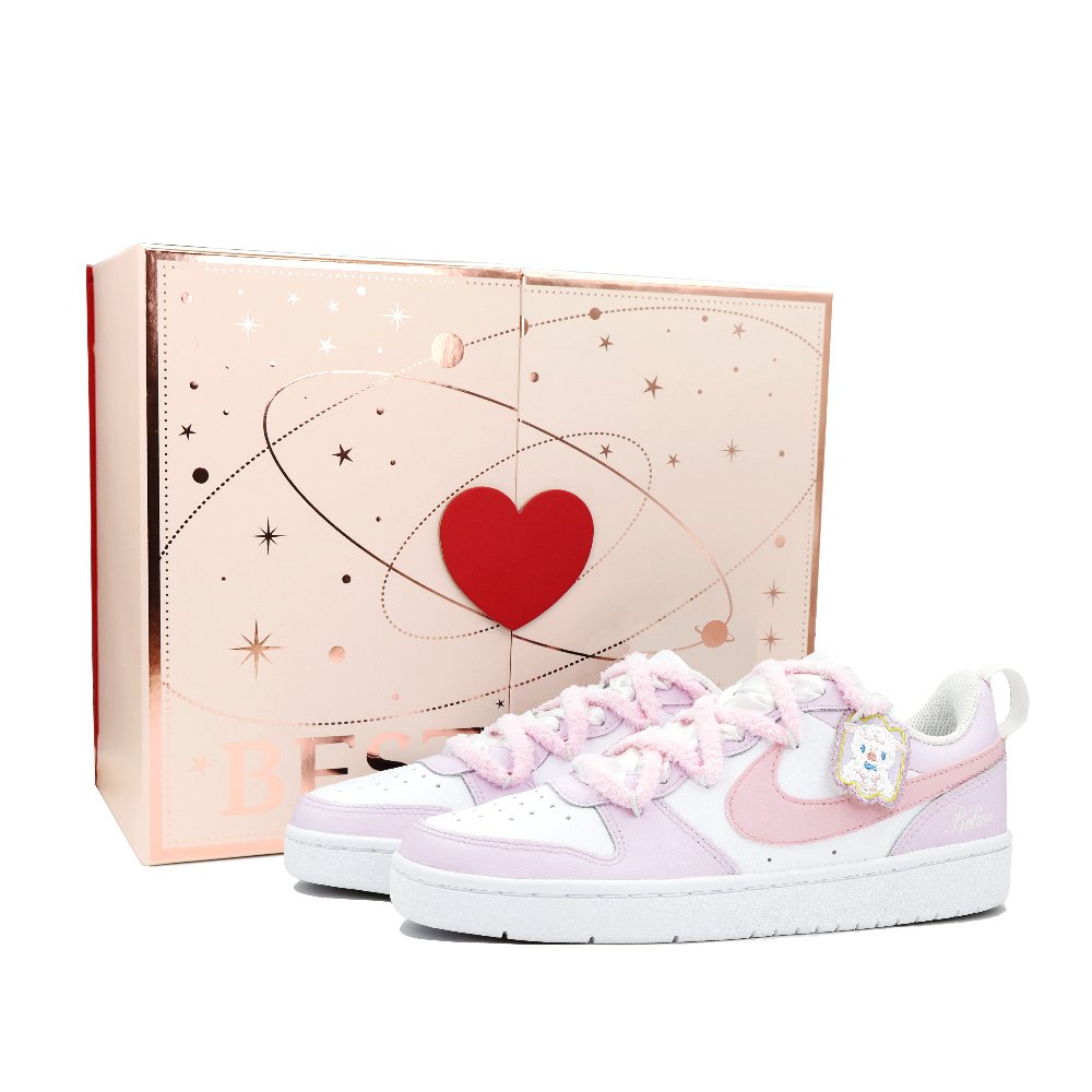 Nike Court Borough 2 Lightweight Breathable Slip-Resistant Water-Resistant Low-Top Skateboard Shoes GS Pink White