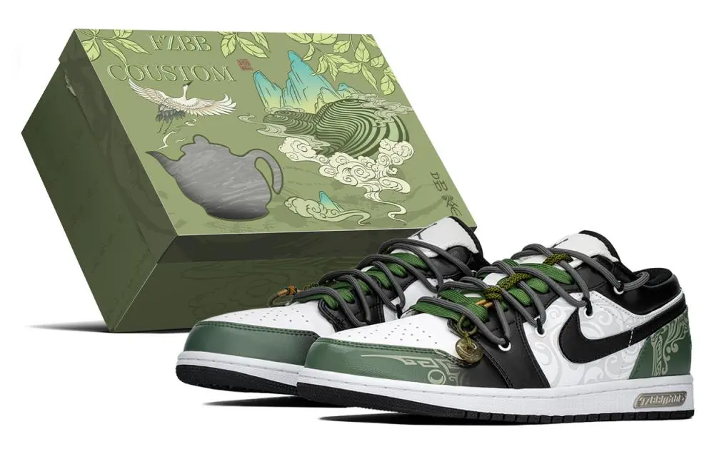 Jordan Air Jordan 1 Low top Vintage Basketball Shoes Men's Black Green