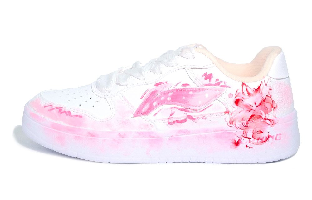 LiNing Pontoon Boats Slip Resistant Cushioning Low Top Skateboard Shoes Women's White Pink