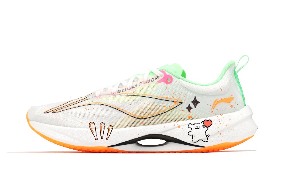 LiNing Super Light 21 Cushioned Wear-Resistant Breathable Low-Top Running Shoes Men's White Green Orange
