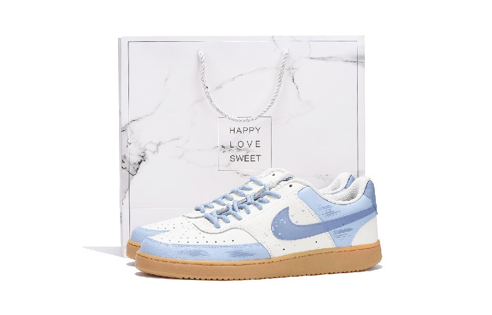 Nike Court Vision 1 Anti Slip Wear Resistant Low Top Skateboard Shoes Men's White Blue