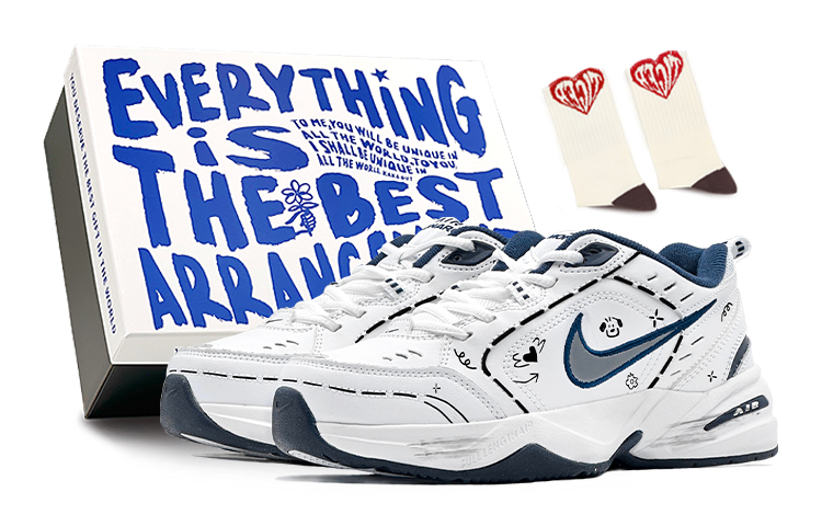 Nike Air Monarch 4 Anti-Slip And Wear-Resistant Height Increasing Low-Top Chunky Sneakers Unisex White Black