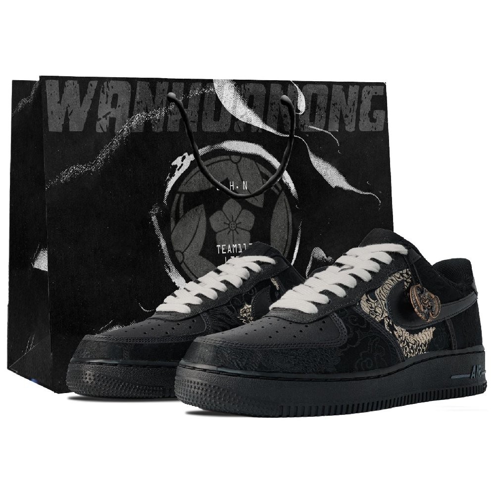 Nike Air Force 1 Low-Top Skateboard Shoes Unisex Black Gold