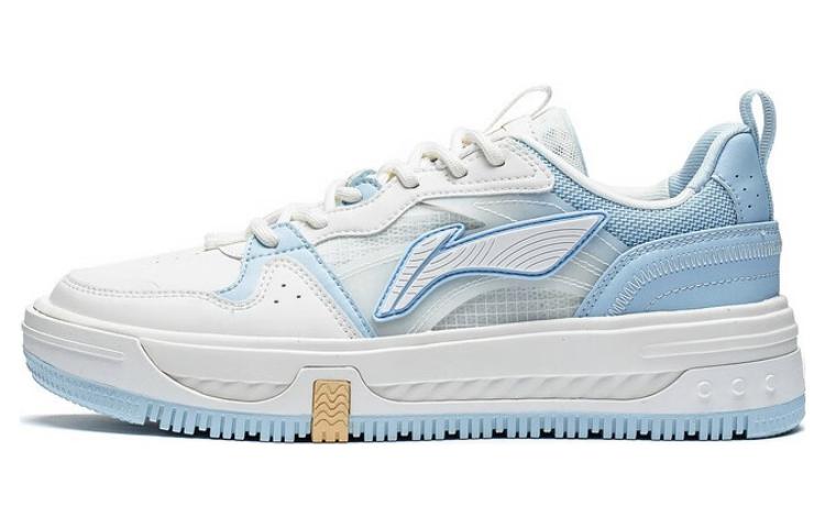 LiNing Anti-Slip And Wear-Resistant Height Increasing Low-Top Skateboard Shoes Women's White Blue