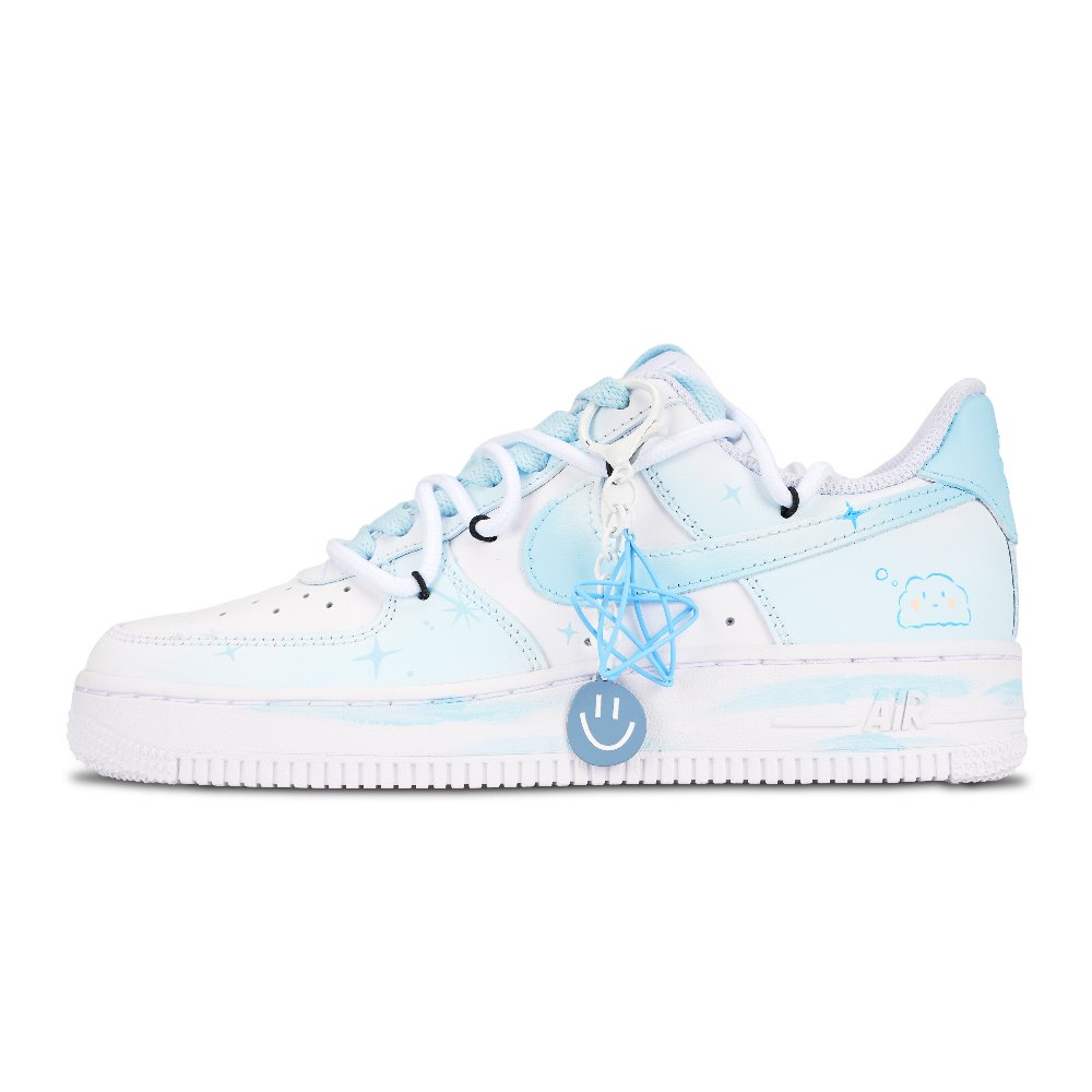 Nike Air Force 1 The Clouds Are Lingering Anti Slip Wear Resistant Low Top Skateboard Shoes Women's White Blue