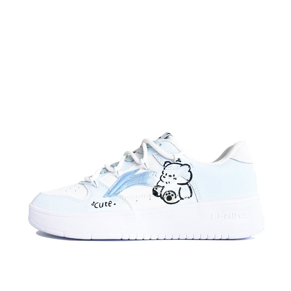 LiNing Pontoon Boats Cute Bear Slip Resistant, Abrasion Resistant, Breathable Low Top Skateboard Shoes Men's Blue White