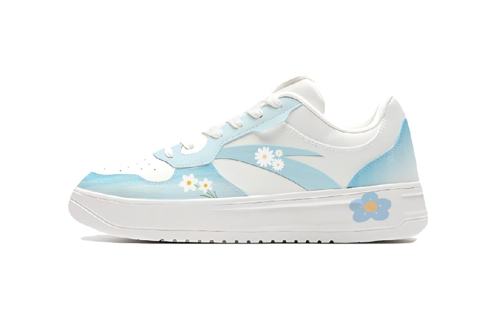 Anta Relaxed Abrasion Resistant Shock Absorbers Low Top Skateboard Shoes Unisex White Blue
