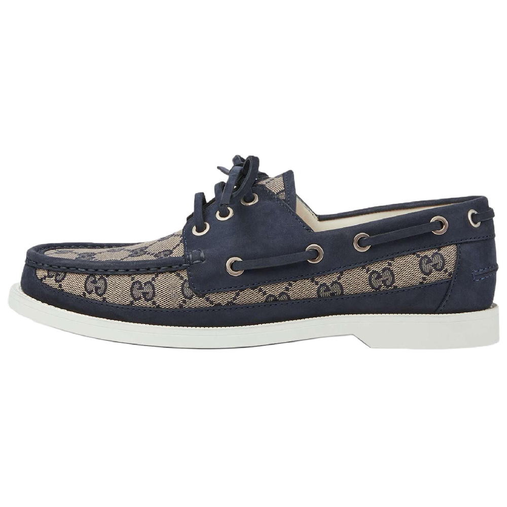 GUCCI Lace Up Loafer 'GG Canvas Beige Blue'