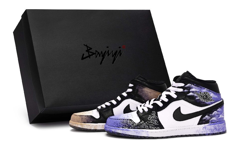 Jordan Air Jordan 1 Vintage Basketball Shoes Unisex Mid Top Black/White/Purple/Orange