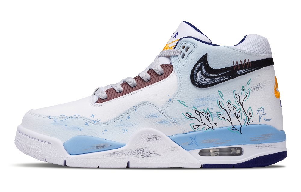Nike Flight Legacy Vintage Basketball Shoes Men Mid Top White/Blue/Brown