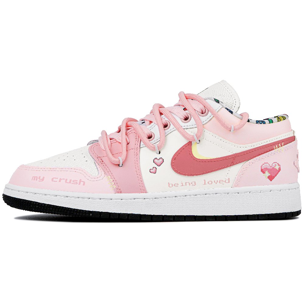Jordan Air Jordan 1 Low Anti-Slip Wear-Resistant Low-Top Vintage Basketball Shoes GS White Pink