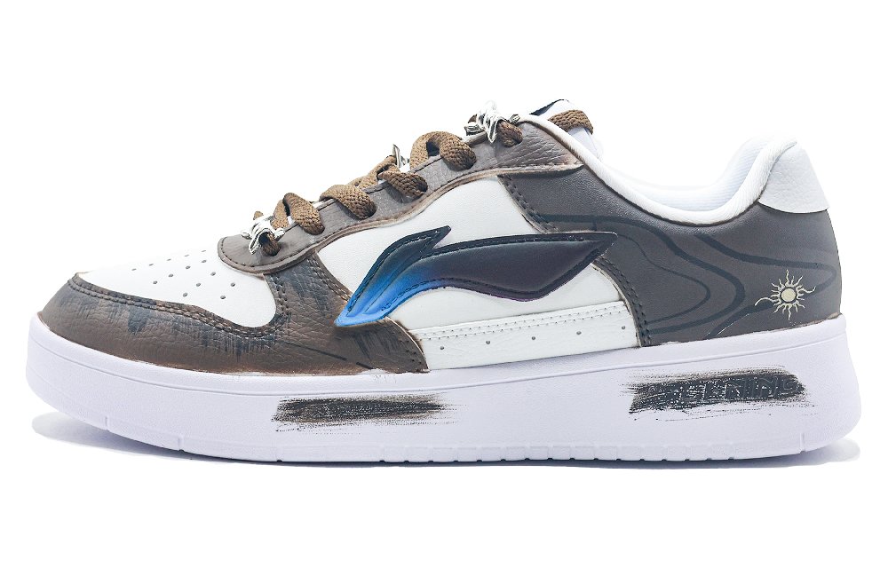 LiNing Pontoon Boats Cushioning, Breathable, Slip Resistant Low Top Skateboard Shoes Men's White Brown Black