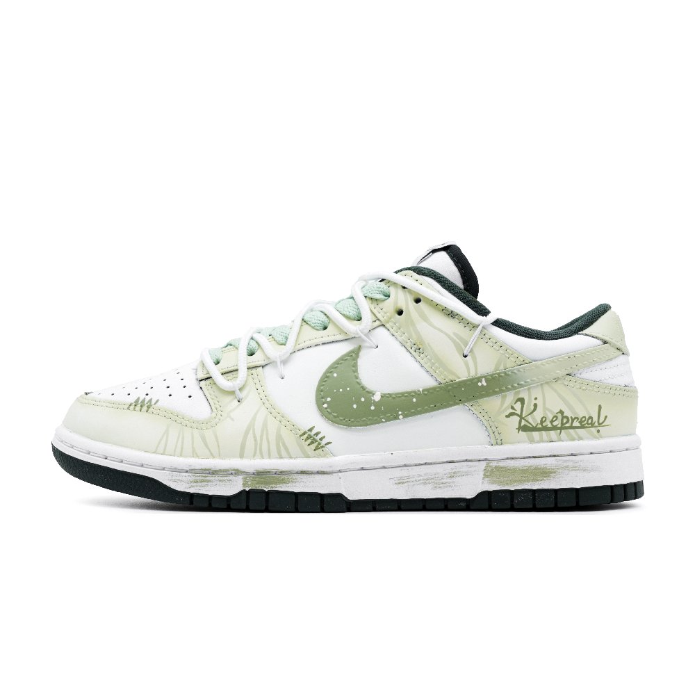 Nike Dunk Trace Of Leaf Abrasion Resistant Low Top Skateboard Shoes Unisex White Green