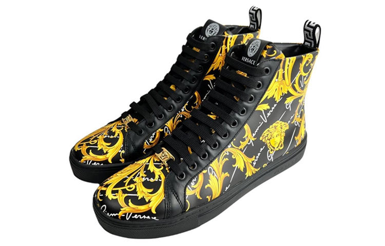 FANSIZHE Barocco High Top Stylish Skateboarding Shoes Men's Black Gold