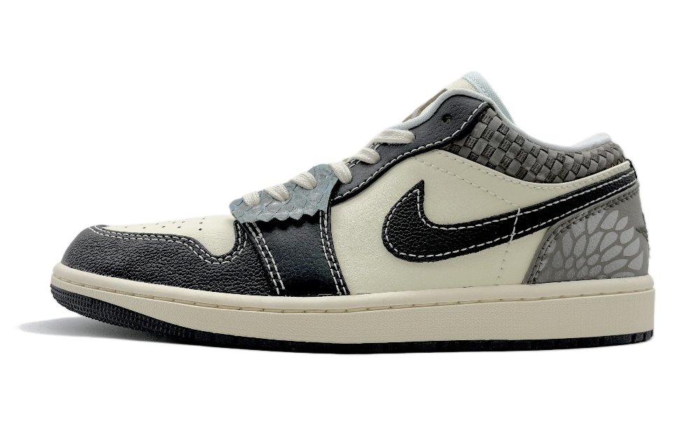 Jordan Air Jordan 1 Serpent Emerges Anti-Slip Wear-Resistant Low-Top Vintage Basketball Shoes Men's Black Brown