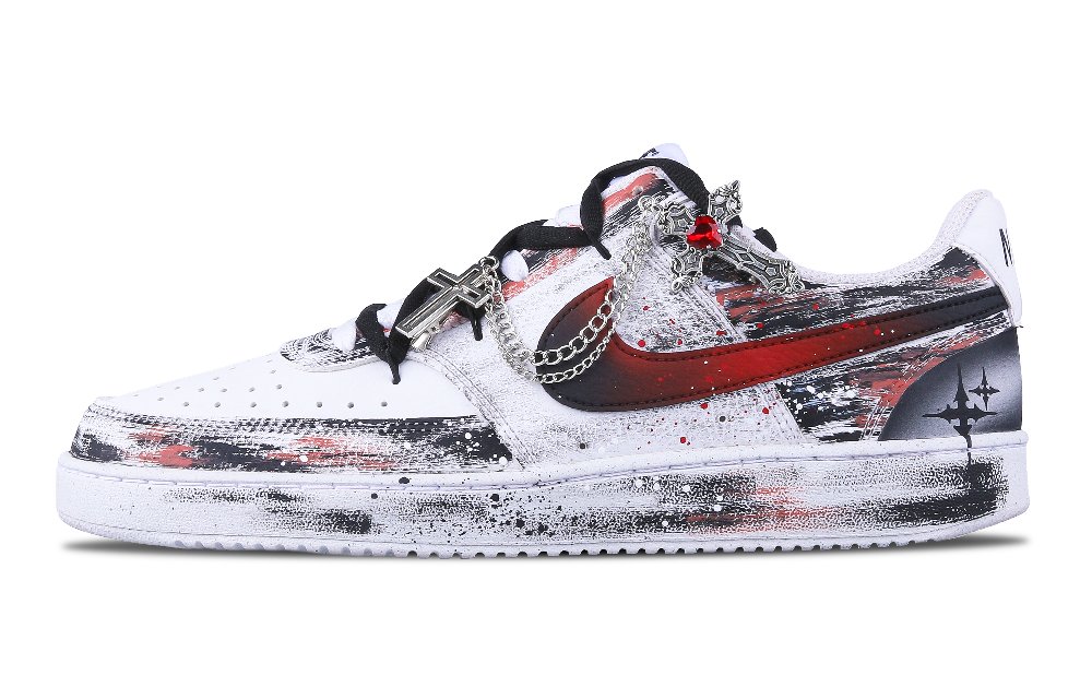 Nike Court Vision 1 Anti-Slip And Wear-Resistant Lightweight Low-Top Skateboard Shoes Men's Black White Red