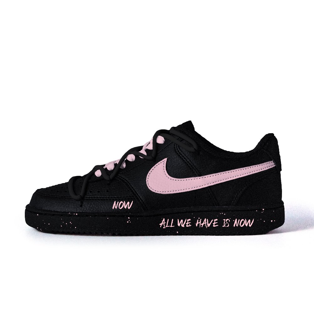 Nike Court Vision Anti Slip Wear Resistant Low Top Skateboard Shoes Unisex Black Pink