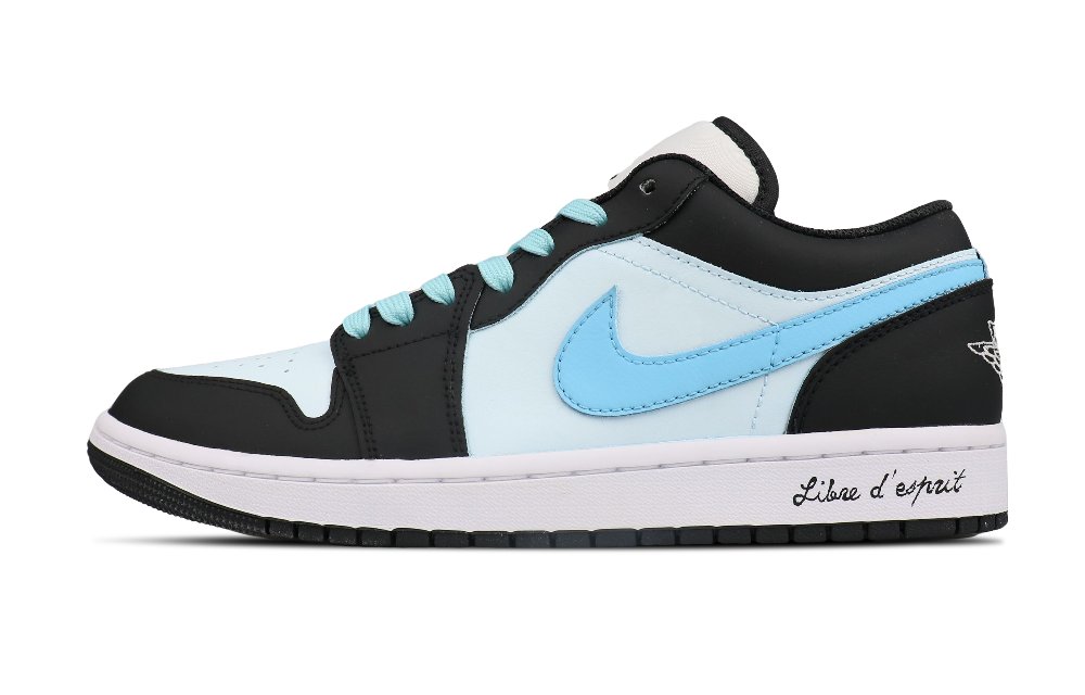 Jordan Air Jordan 1 Cushioning Anti-Slip And Wear-Resistant Low-Top Vintage Basketball Shoes Men's Black Blue