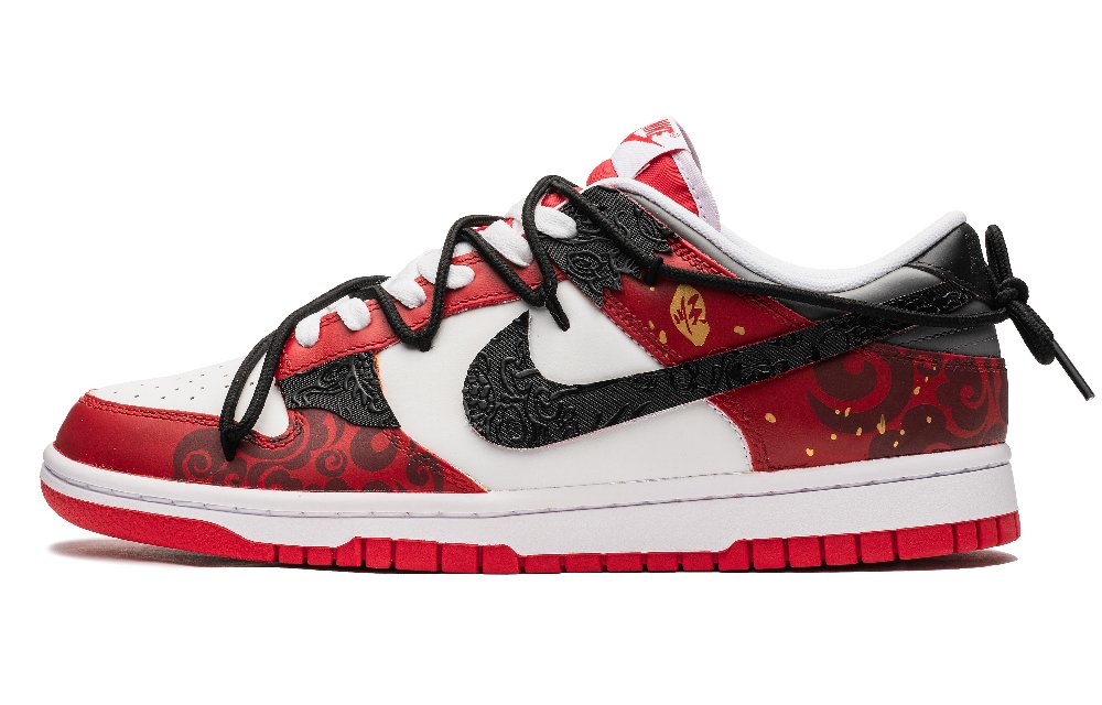Nike Dunk Low Low-Top Skateboard Shoes Men's Black Red White