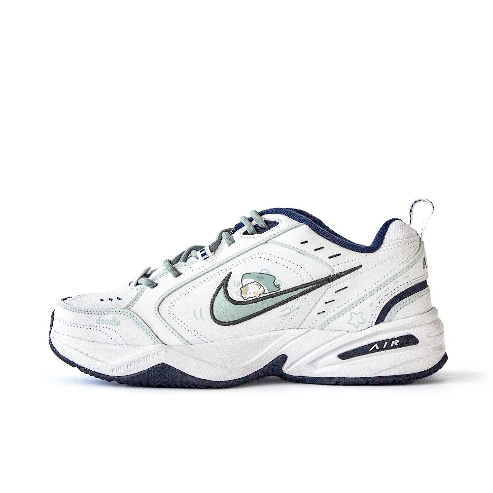 Nike Air Monarch 4 Anti Slip Wear Resistant Low Top Chunky Sneakers Unisex White Blue