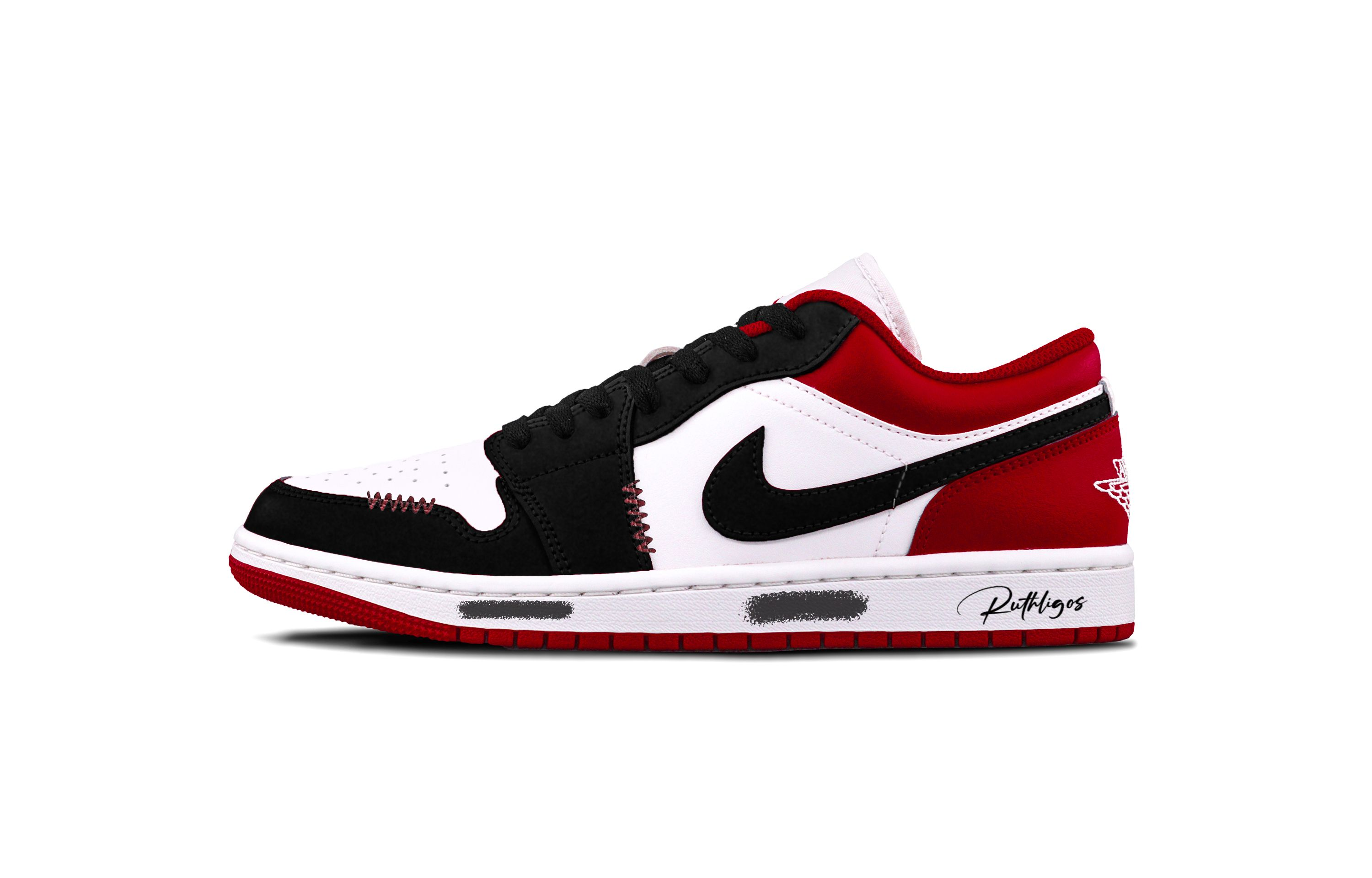 Jordan Air Jordan 1 Bullock Cushioning, Wear Resistant Low top Vintage Basketball Shoes Unisex Black Red