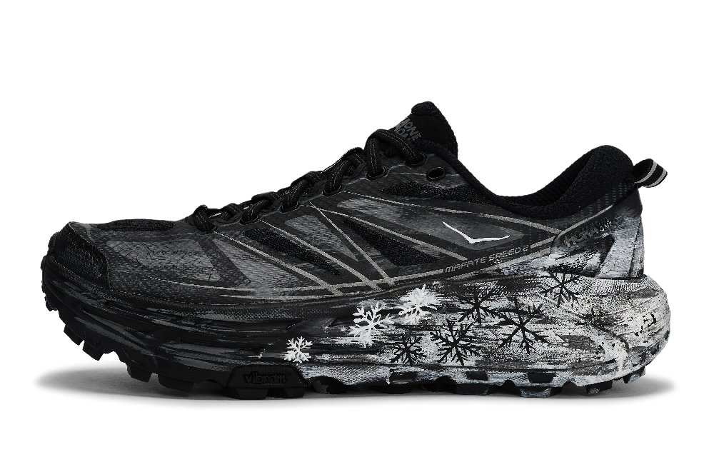 HOKA ONE ONE Mafate Speed 2 Abrasion Resistant Low Top Running Shoes Unisex Black White Gray