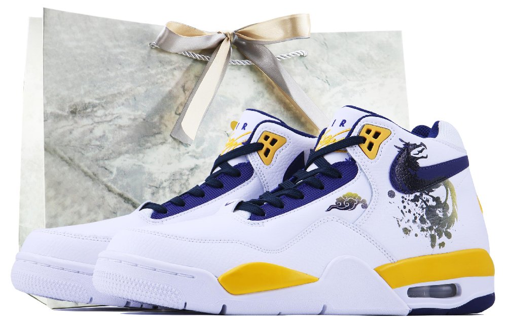 Nike Flight Legacy Tiger Dragon 2 SDS Mid-Top Vintage Basketball Shoes Men's Purple Gold