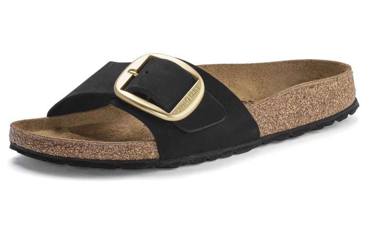 Birkenstock Madrid Big Buckle Nubuck Leather Narrow Fit Sandals 'Black' Women's