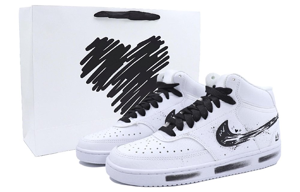 Nike Court Vision Mid Skateboard Shoes Men High-Top Black/White