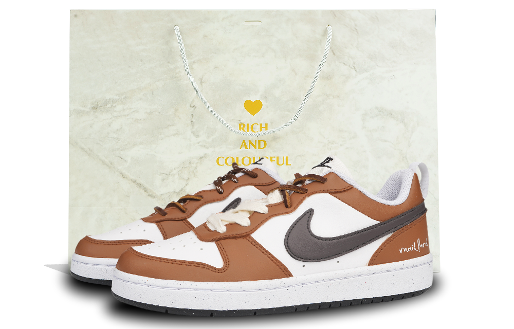 Nike Court Borough Slip Resistant Low Top Skateboard Shoes GS White Brown