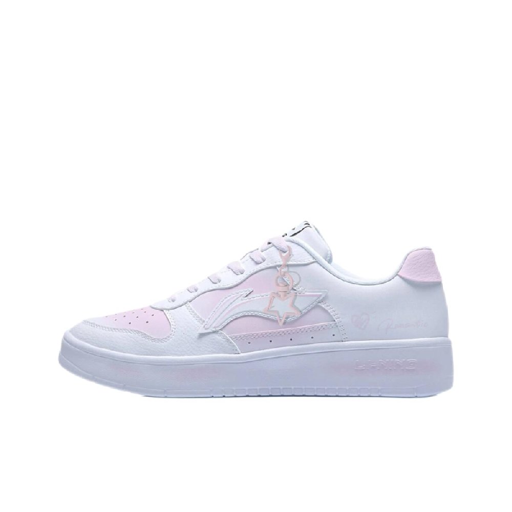 LiNing Pontoon Boats Slip Resistant Abrasion Resistant Low top Skateboard Shoes Women's Pink White