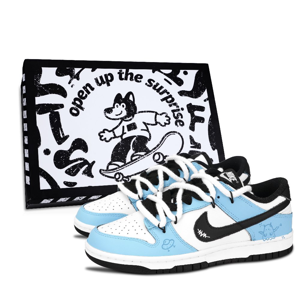 Nike Dunk Black White, Deep Blue Magic Choice Abrasion Resistant Low Top Skateboard Shoes Unisex Blue White