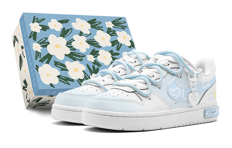 Nike Court Borough Blue Sky Heart Refreshing Style Low-Top Skateboard Shoes Women's Blue White