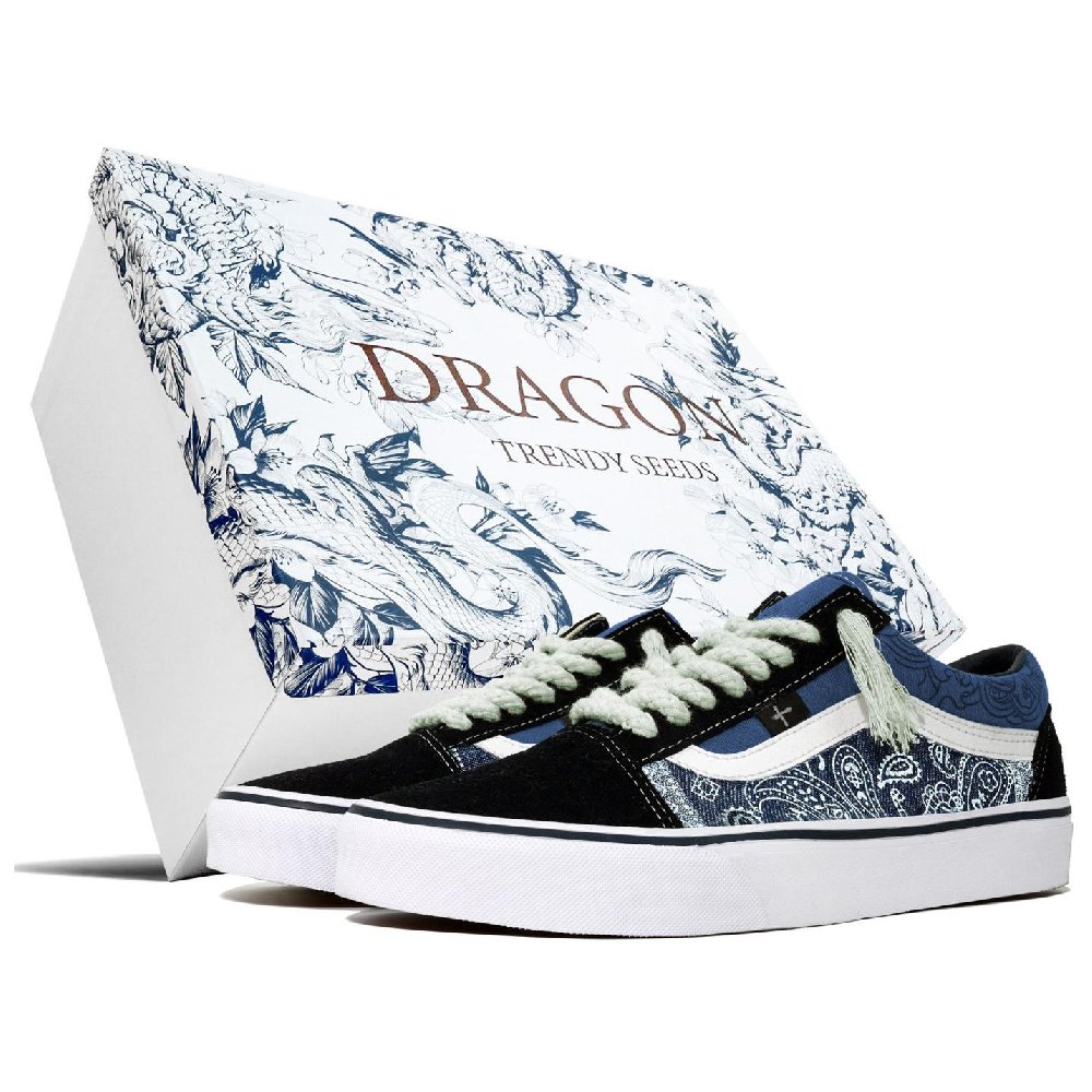 Vans Old Skool Navy LTDZ Paisley Box Low Top Skateboard Shoes Unisex Blue White