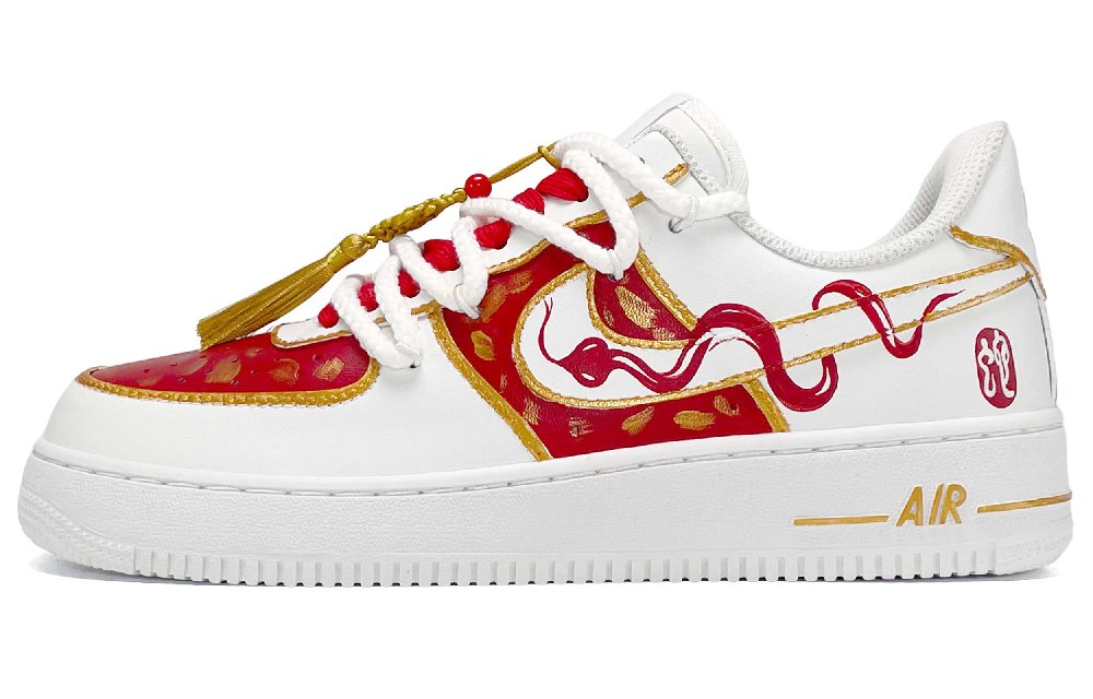 Nike Air Force 1 Cushioning Low-Top Skateboard Shoes Unisex Red White Gold