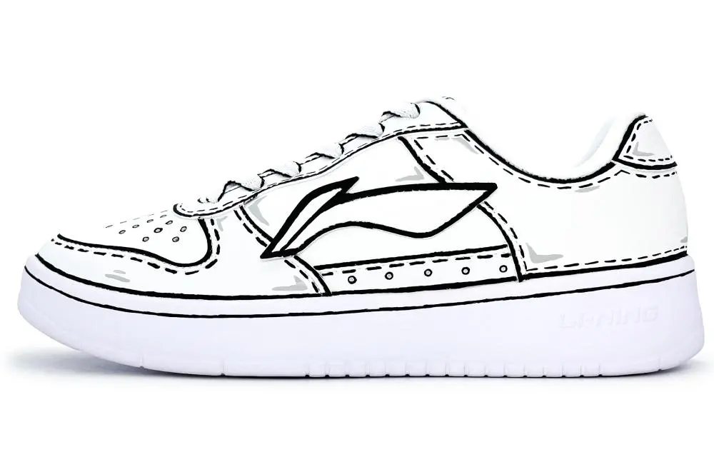 LiNing Pontoon Boats Anti-Slip And Wear-Resistant Breathable Low-Top Skateboard Shoes Unisex Black White