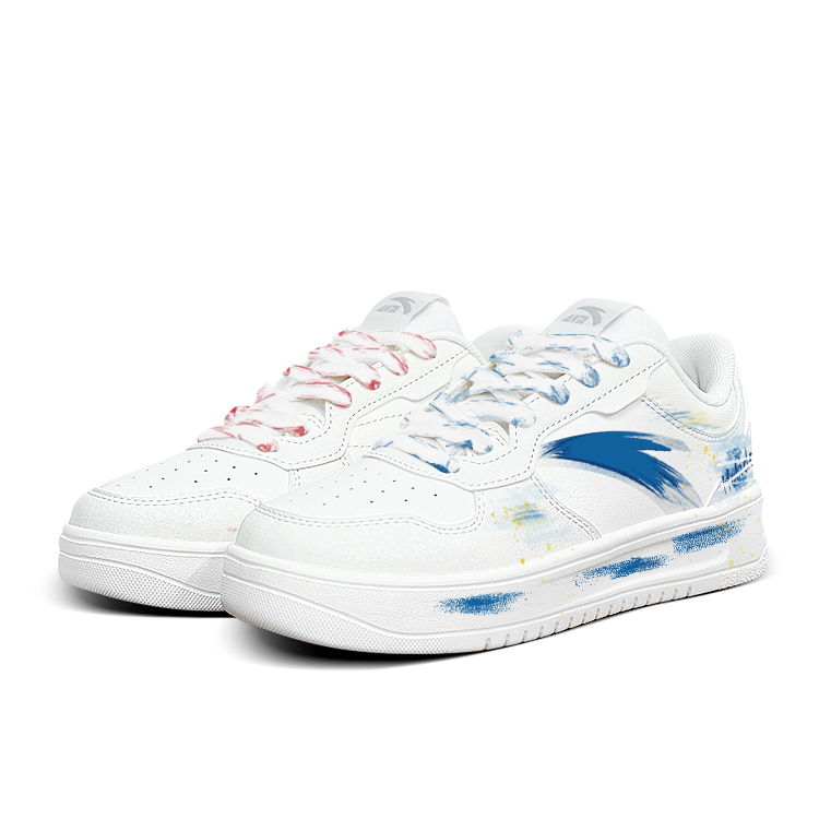 Anta Relaxed Anti Slip Wear Resistant Low Top Skateboard Shoes Unisex Blue Red Mismatched