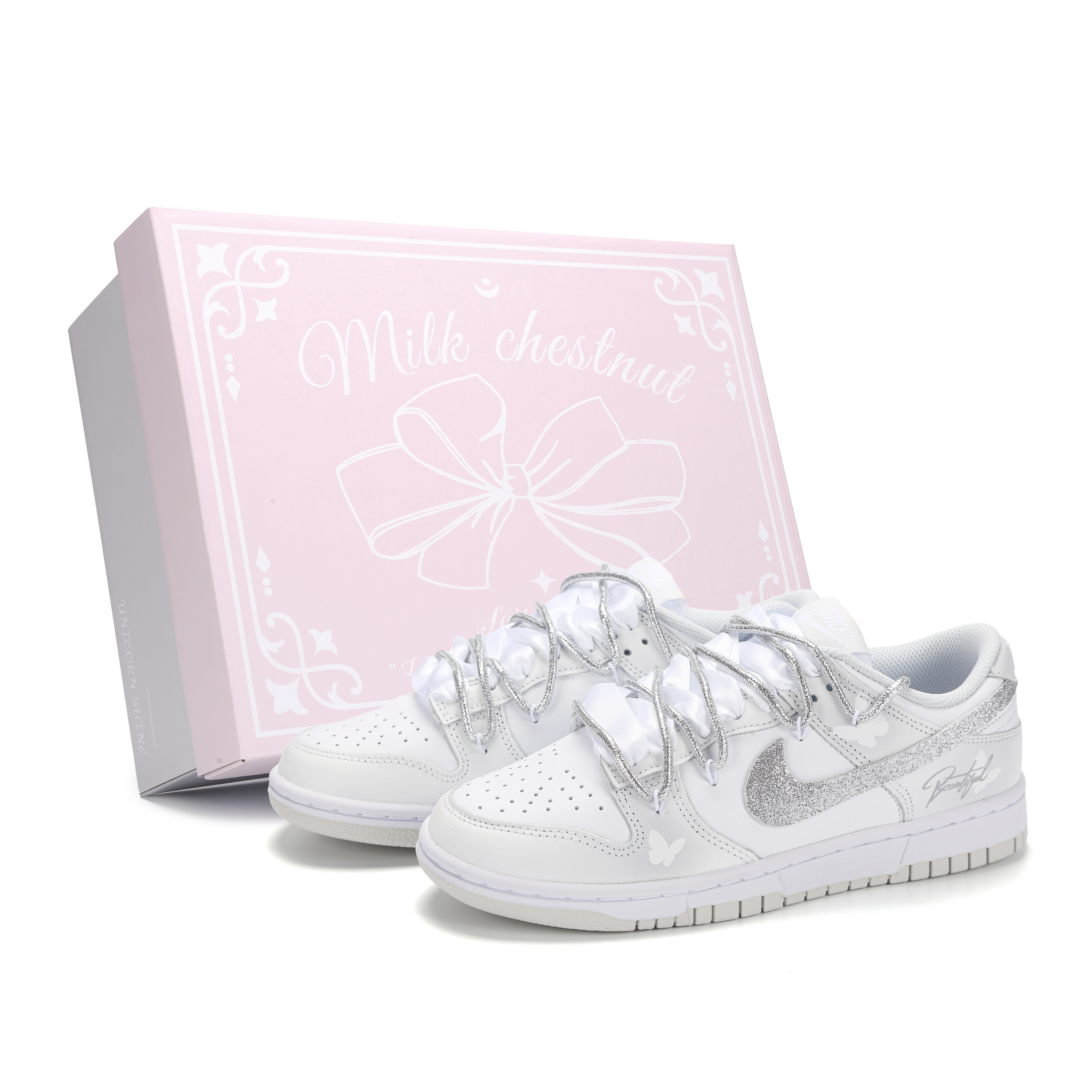 Nike Dunk Light Shadow Butterfly Abrasion Resistant Low top Skateboard Shoes Women's Silver Gray
