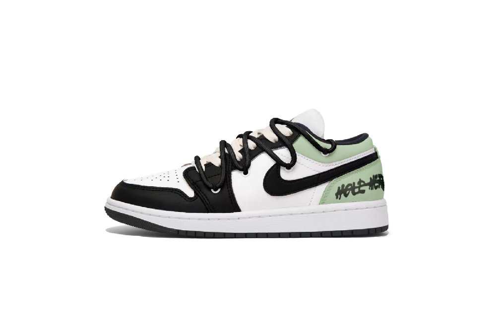 Jordan Air Jordan 1 Puppy Fragment Low-Top Vintage Basketball Shoes Men's Black White Green
