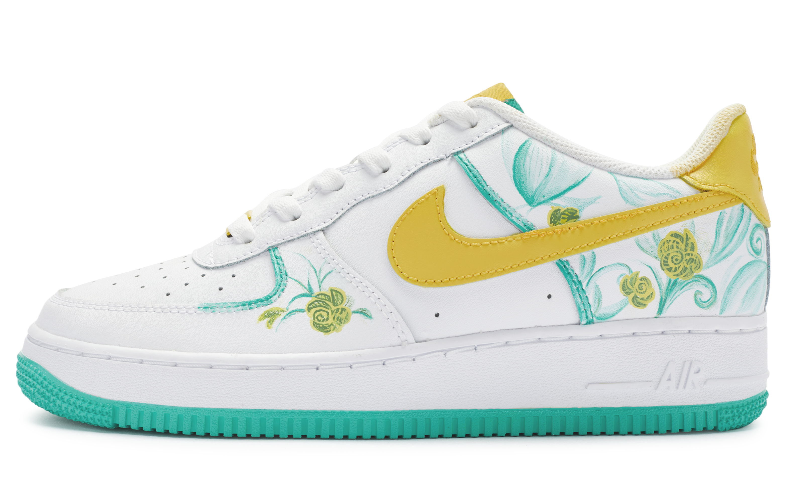Nike Air Force 1 07 Anti Slip Wear Resistant Low Top Skateboard Shoes Men's Yellow Green White