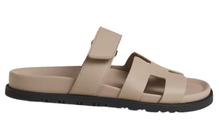 HERMES Chypre Sandal Beige Mastic Calfskin Leather Women's